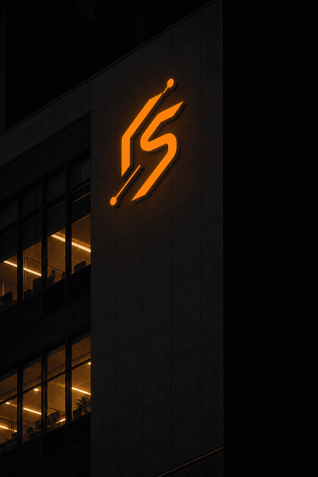 JISHENG mark on a Hong Kong office facade at night