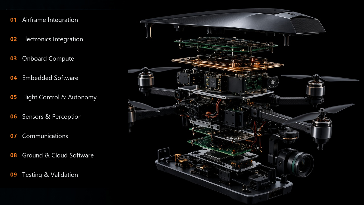Exploded view of the UAV software and integration stack